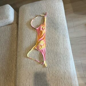 Pink yellow orange tie dye bikini top